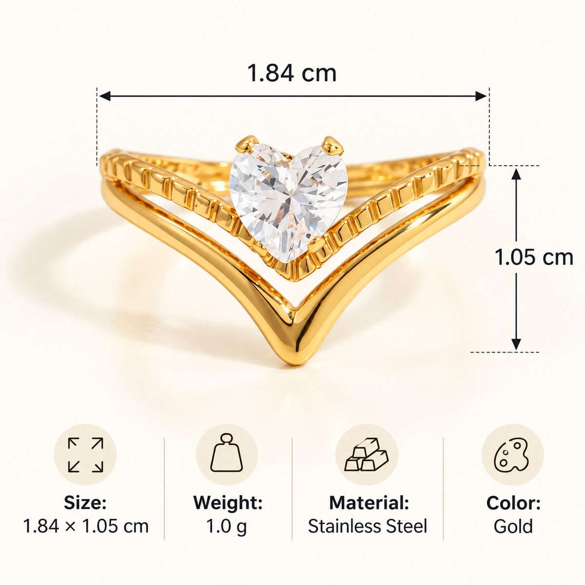 Three-Piece Gold-Tone Crystal Ring Set