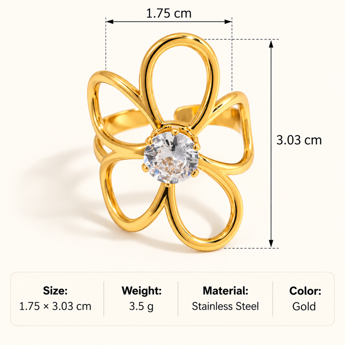 Three-Piece Gold-Tone Crystal Ring Set