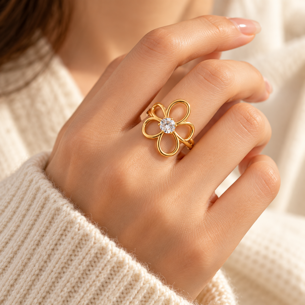 Three-Piece Gold-Tone Crystal Ring Set
