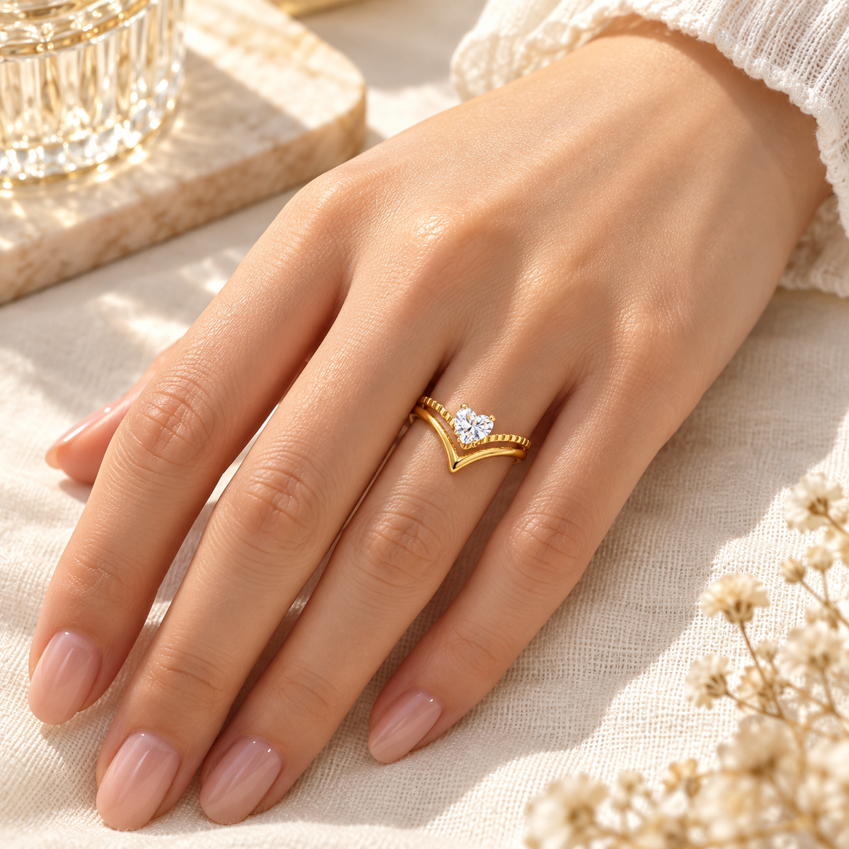 Three-Piece Gold-Tone Crystal Ring Set