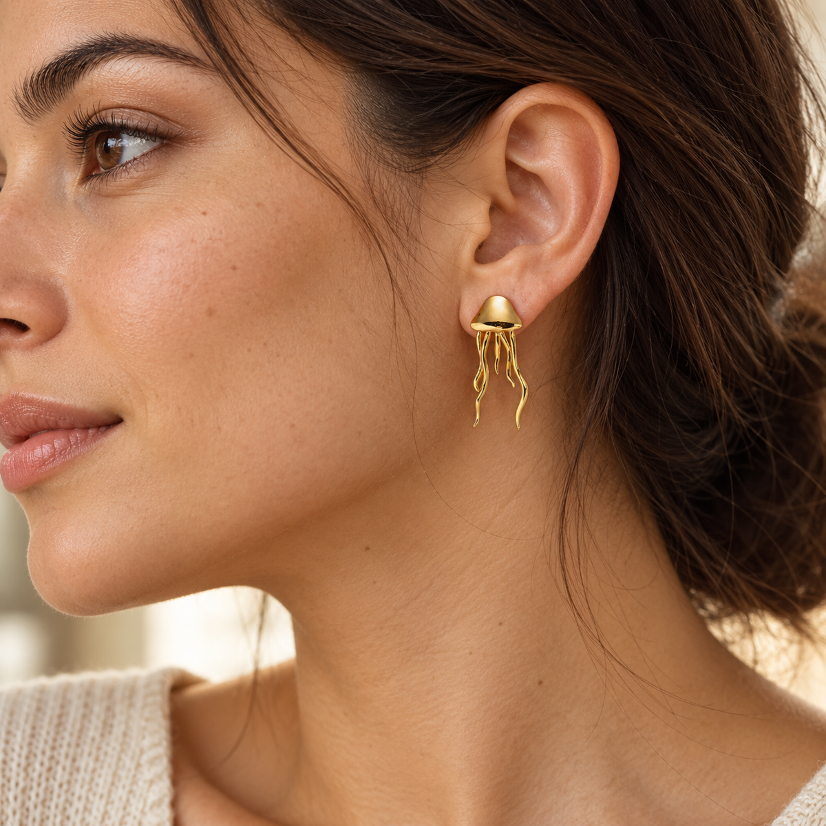 Golden Drift Jellyfish Earrings
