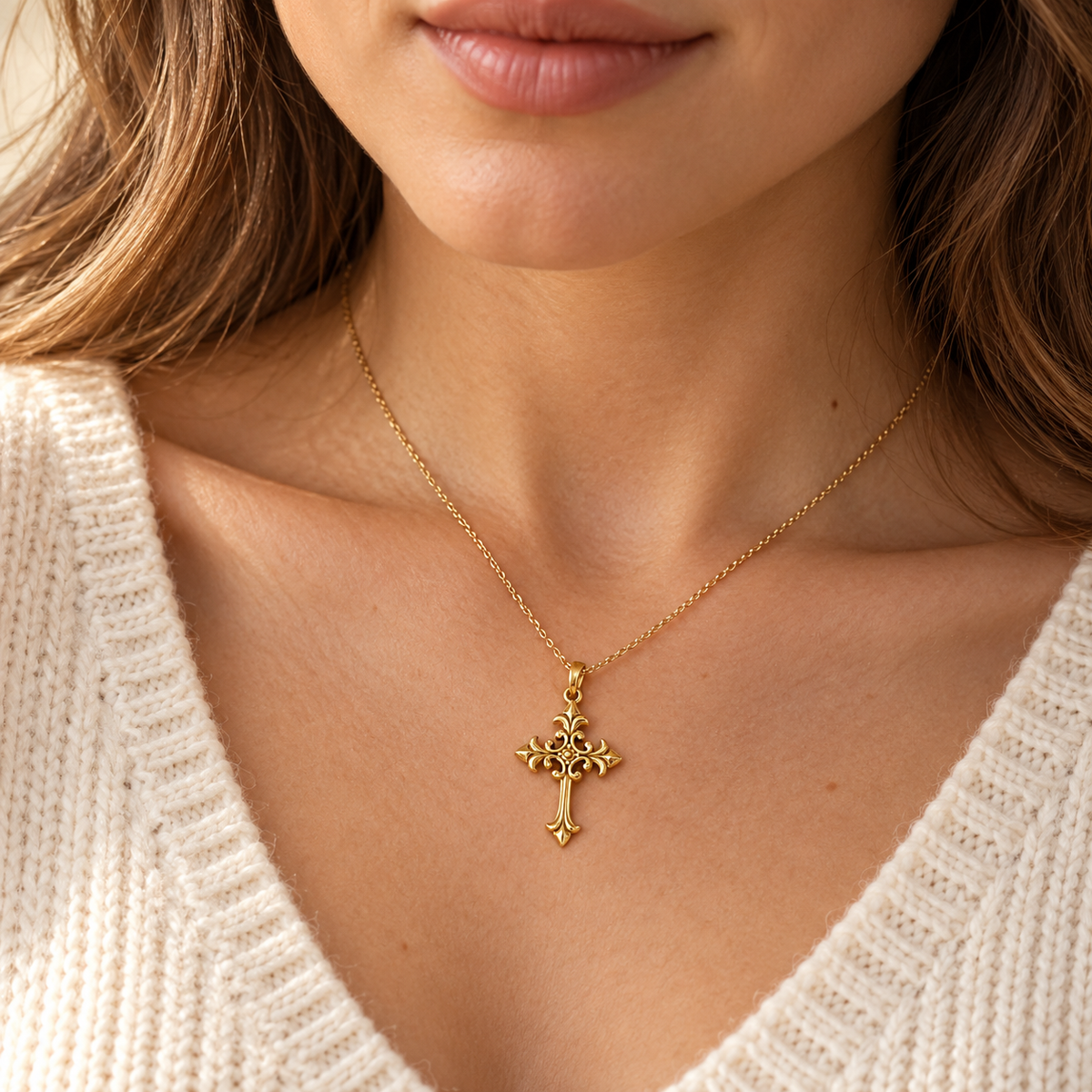 Gold Filigree Cross Charm