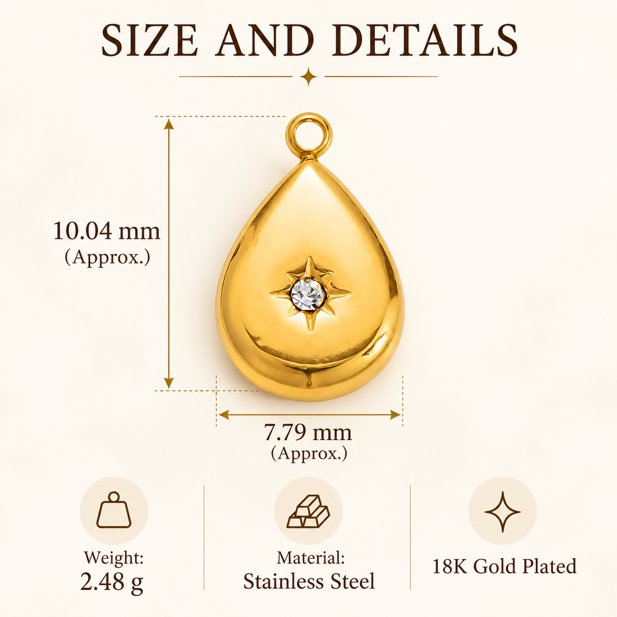 Gold Teardrop Starburst Charm