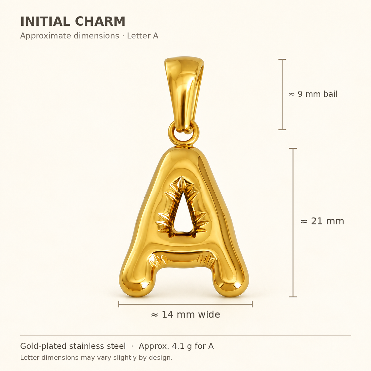 Gold Puffy Initial Charm