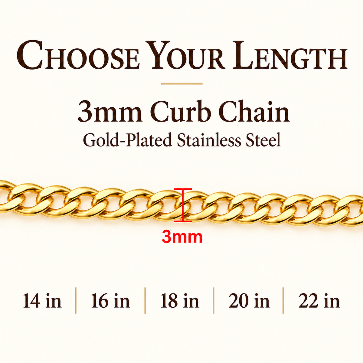 Classic 3mm Curb Chain Necklace