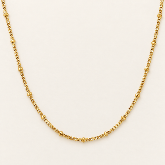 Gold Beaded Curb Chain Necklace