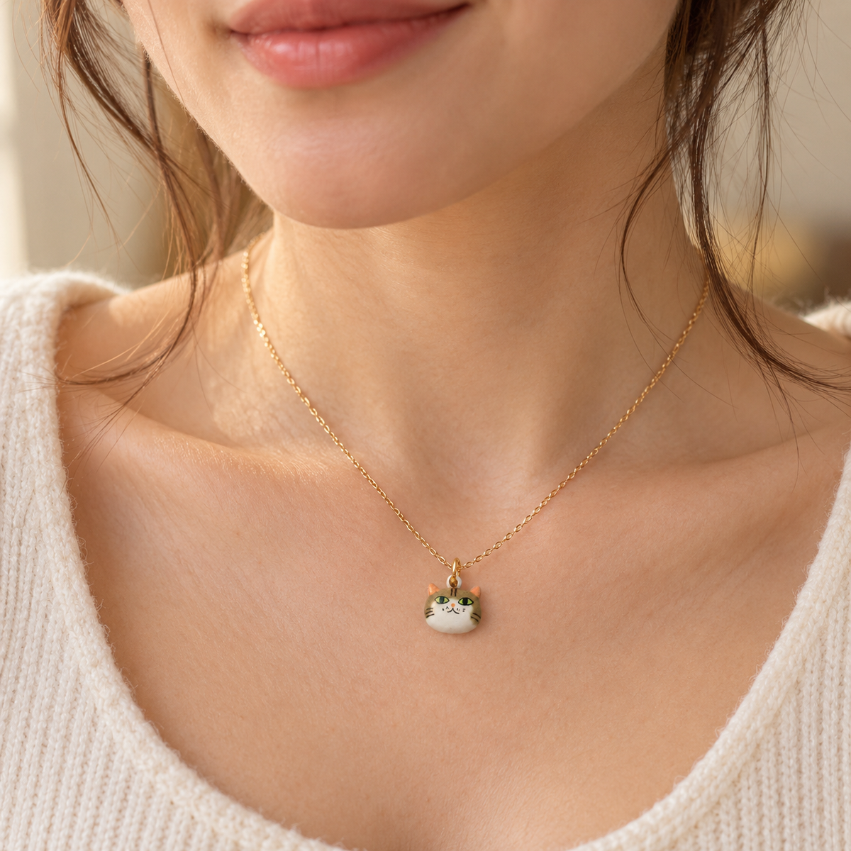 Green-Eyed Cat Charm