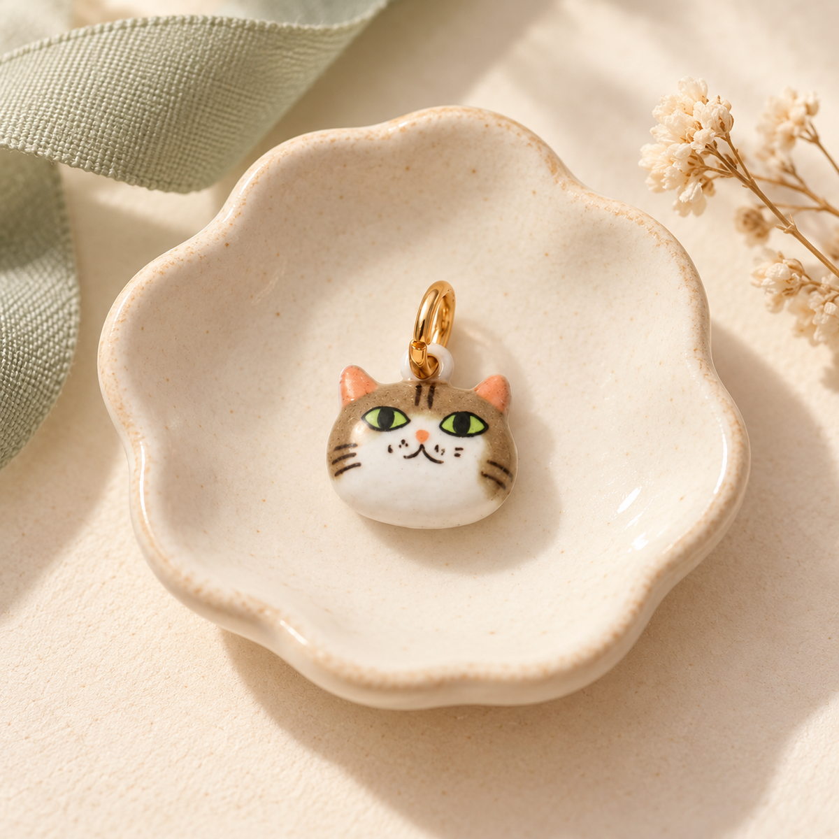 Green-Eyed Cat Charm