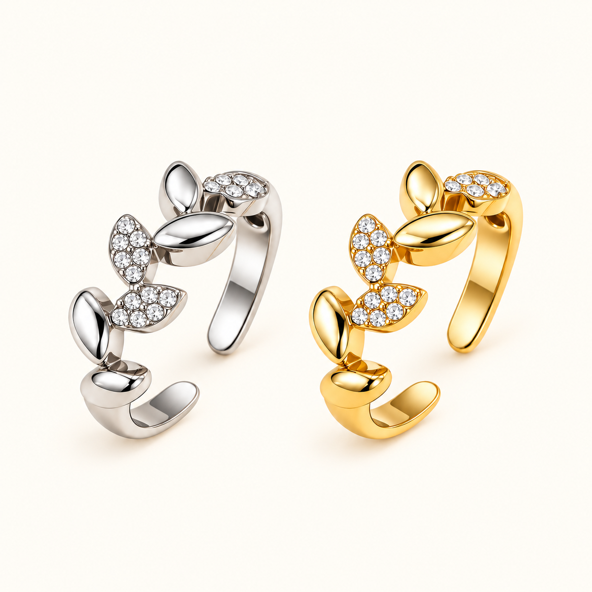 Crystal Leaf Open Ring