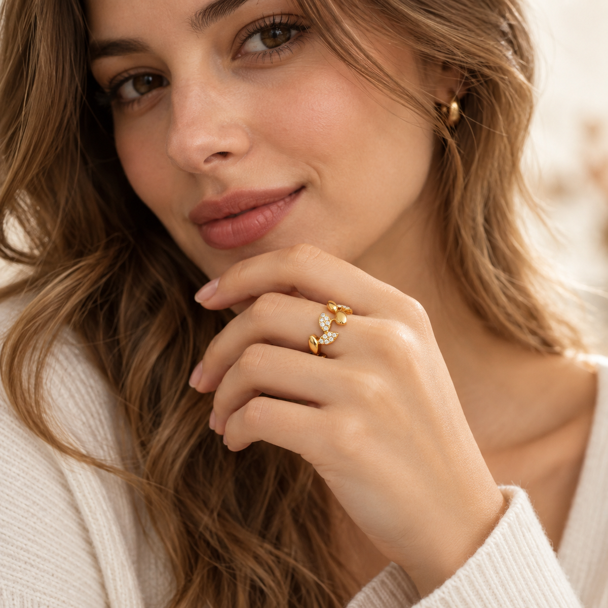 Crystal Leaf Open Ring