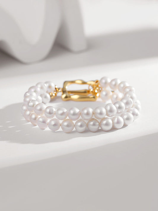 CLASSIC DOUBLE CHAIN PEARLS BRACELETS